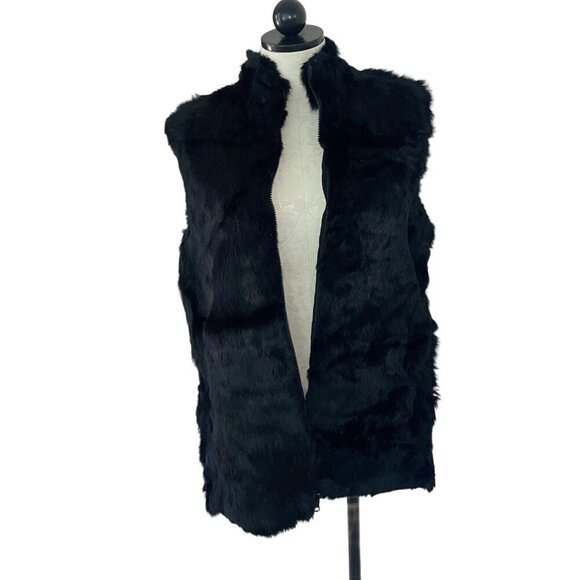 Hilary Radley Womens Vest Size Small Black Full Zip Rabbit Fur Casual - Picture 3 of 9